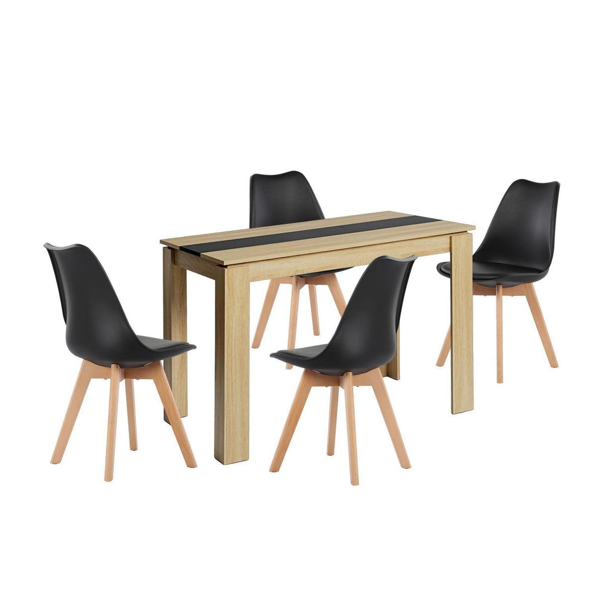Essgruppe Eiche-Schwarz mit 4 Esszimmerstühlen