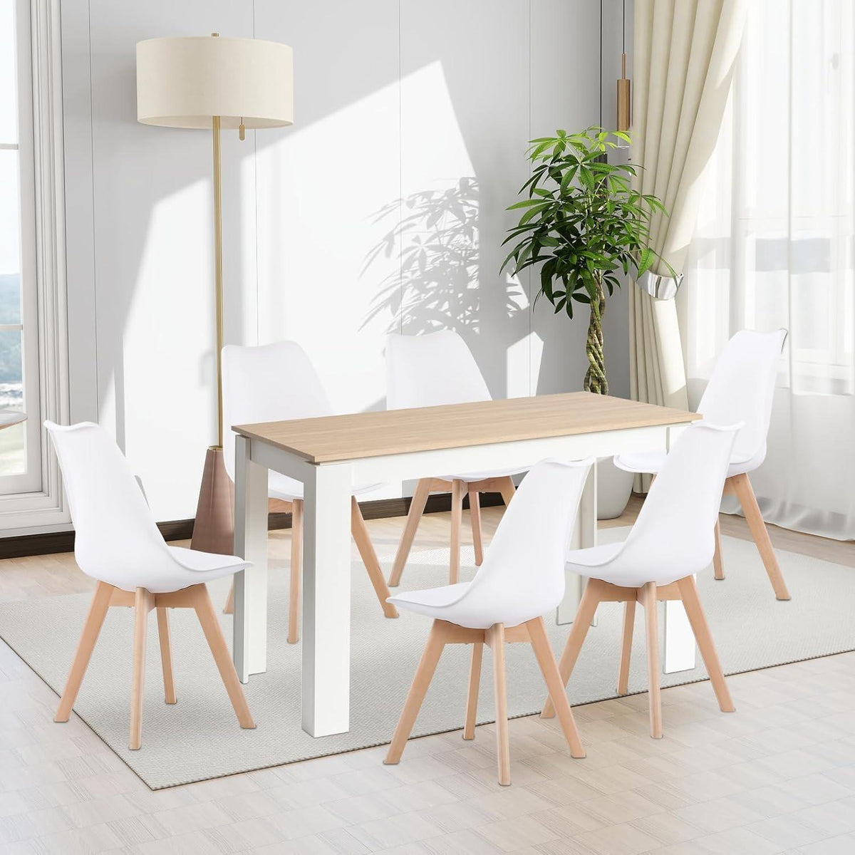 Essgruppe Esstisch mit 6 Stühlen Eiche-Weiß 120cm