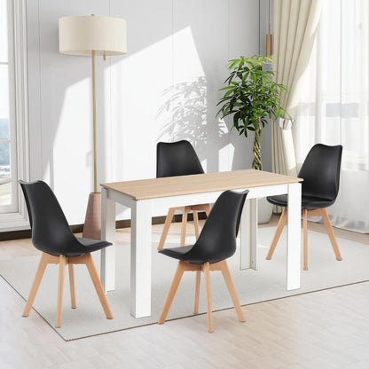 Essgruppe 120cm Eiche-Weiß mit 4 Schwarz Stühlen