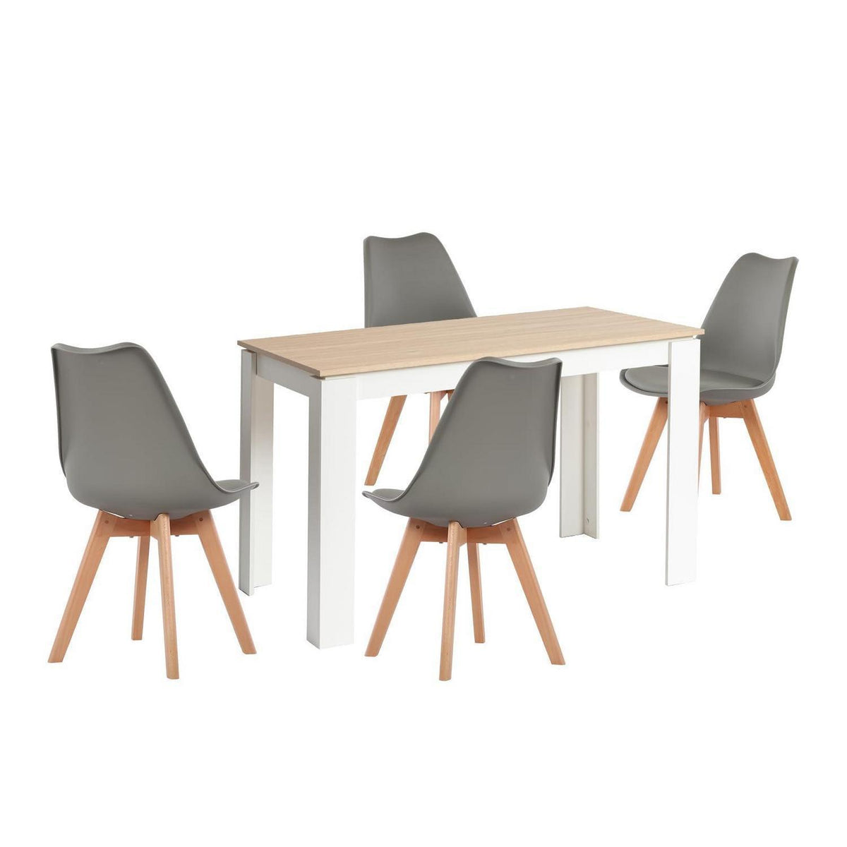 Essgruppe Eiche-Weiß 120cm mit 4 Grau Stühlen