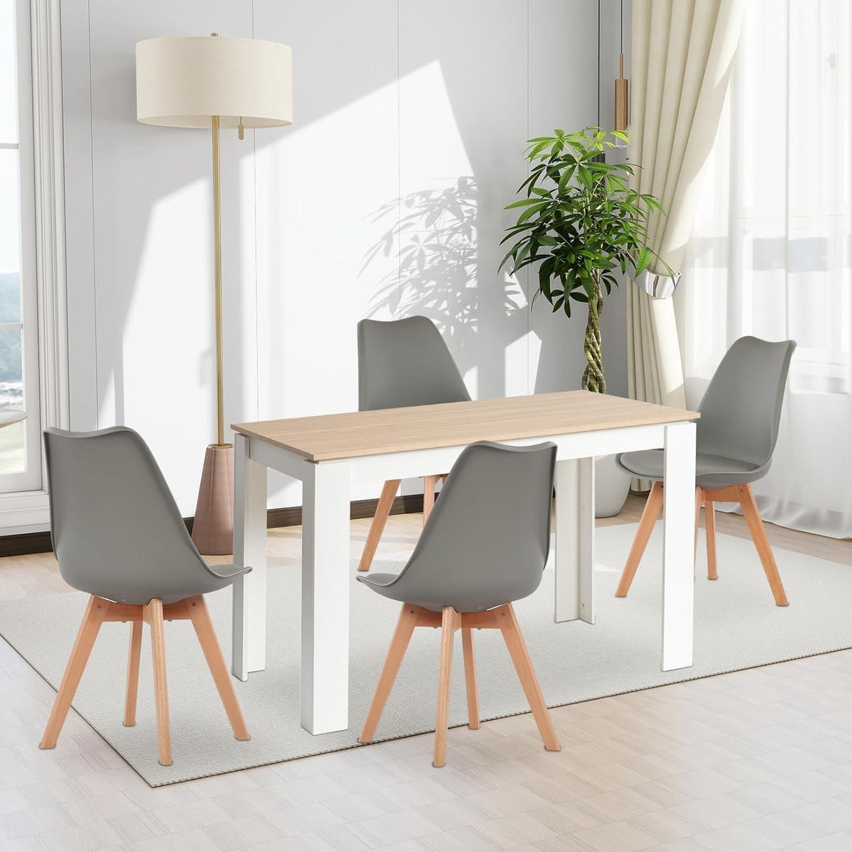 Essgruppe Eiche-Weiß 120cm mit 4 Grau Stühlen