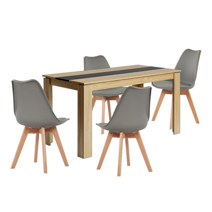Essgruppe 140cm Eiche-Schwarz mit 4 Grau Stühlen
