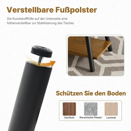 Runder Beistelltisch mit Stauraum, Massivholz & Metall, Vintage Braun
