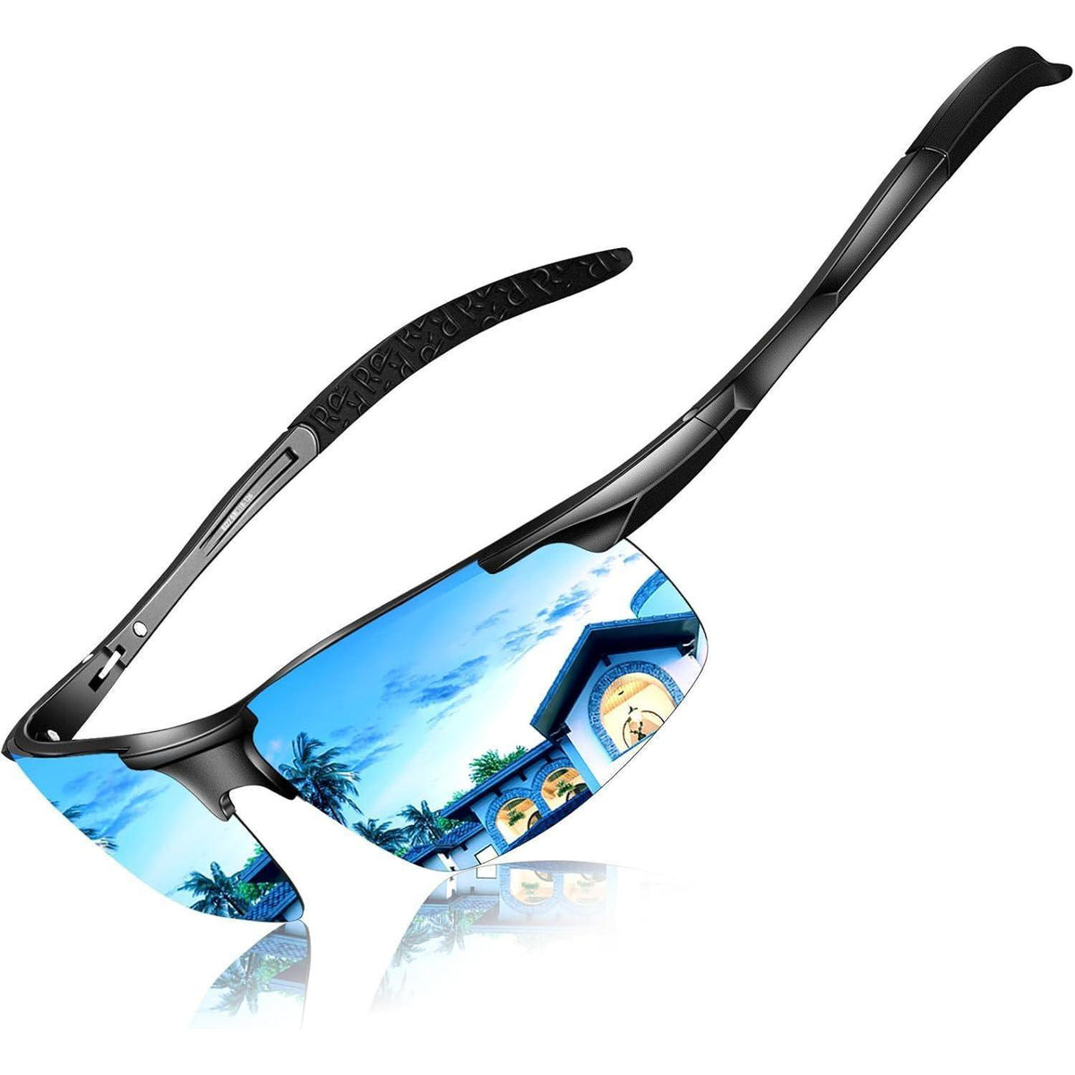 Polarisierte Sport Sonnenbrille Herren mit UV400 Schutz, Blau Verspiegelt