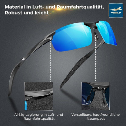Polarisierte Sport Sonnenbrille Herren mit UV400 Schutz, Blau Verspiegelt