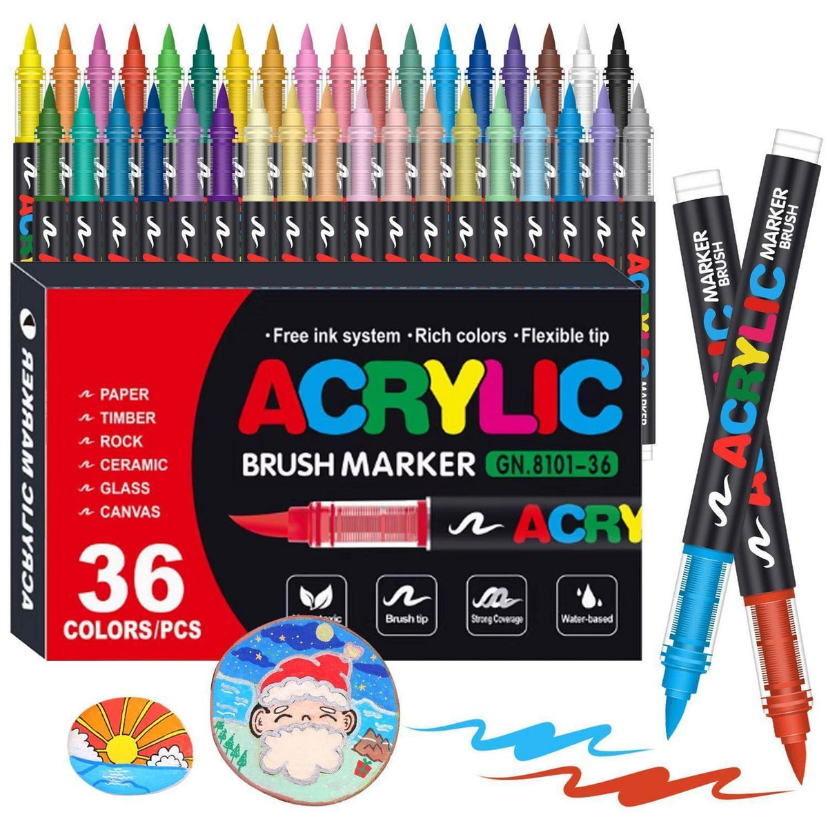 Acrylstifte Set 36 Farben – Wasserfest & Brush Tip