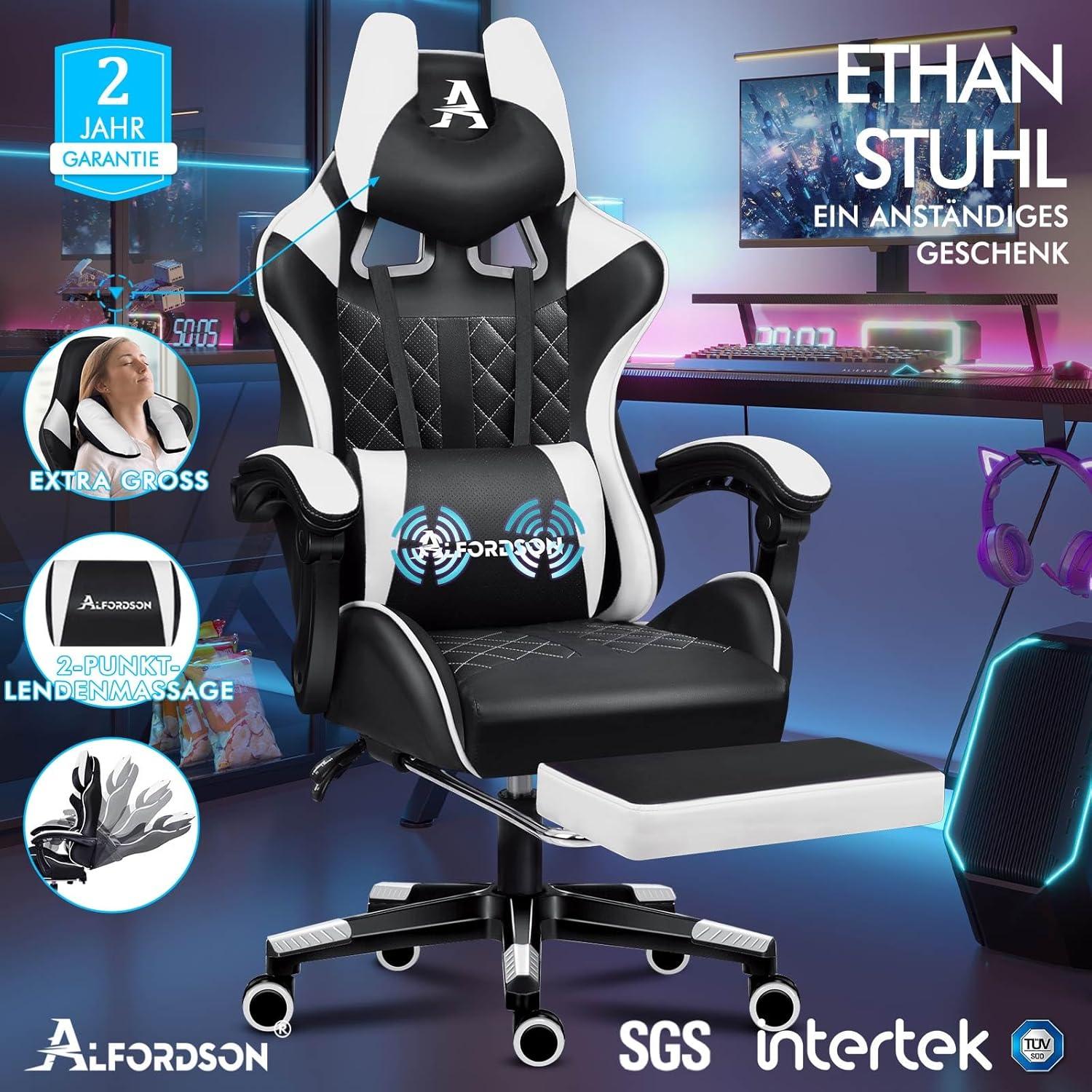 Gaming-Stuhl mit Fußstütze - Ergonomischer Bürostuhl 150° Neigung