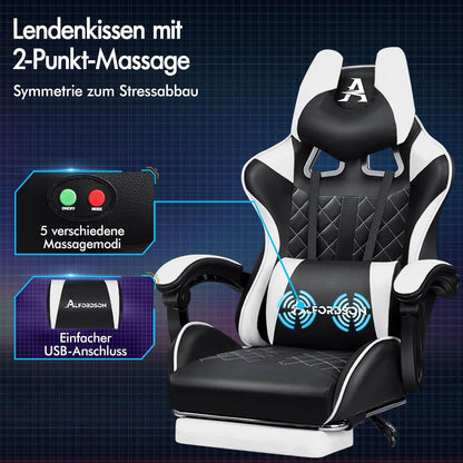 ALFORDSON Gaming-Stuhl mit Fußstütze und Lendenwirbelkissen, ergonomisch, Videospiel-Schreibtischstuhl, hohe Rückenlehne, 180 kg