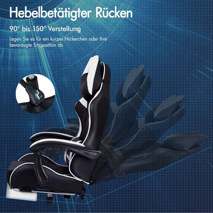 Gaming-Stuhl mit Fußstütze Lendenwirbelkissen 150° Neigung hohe