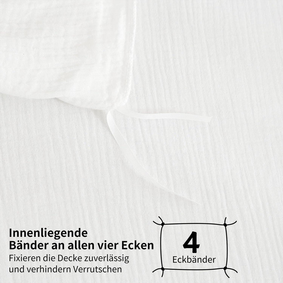 Doppelte Muslin Bettwäsche 220x240 Weiß – Weich & Atmungsaktiv