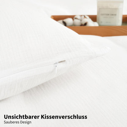 Doppelte Muslin Bettwäsche 220x240 Weiß – Weich & Atmungsaktiv