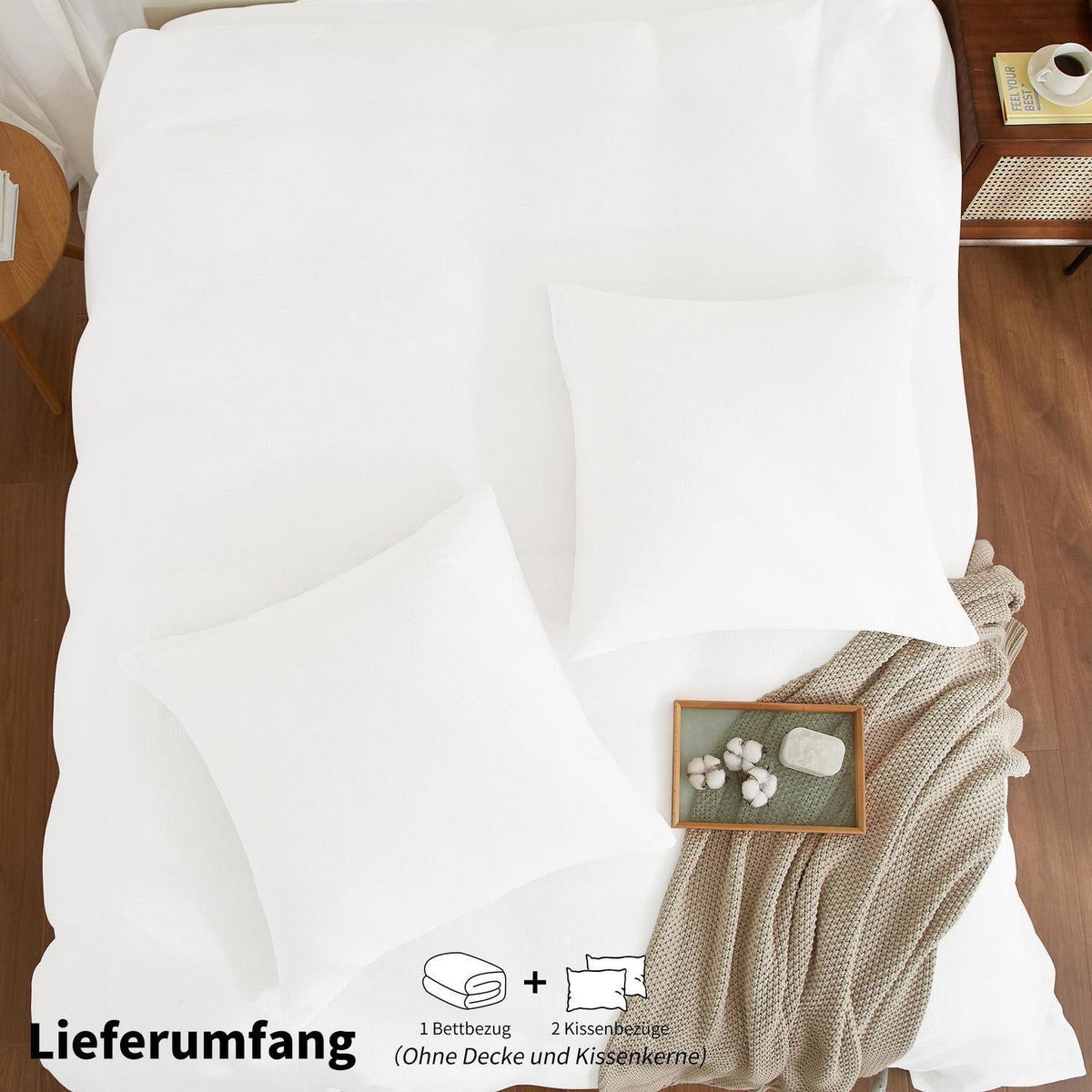 Doppelte Muslin Bettwäsche 220x240 Weiß – Weich & Atmungsaktiv