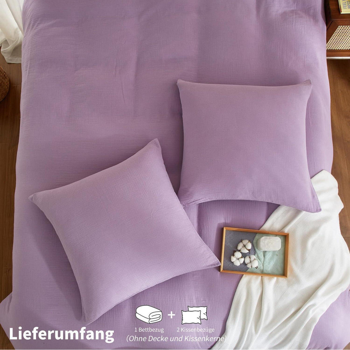Doppelte Muslin Bettwäsche Lila 220x240 - 3-teilig & Atmungsaktiv