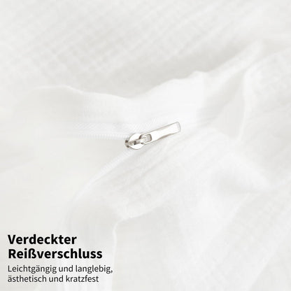 Doppelte Muslin Bettwäsche 200x220 Weiß – Weich & Atmungsaktiv