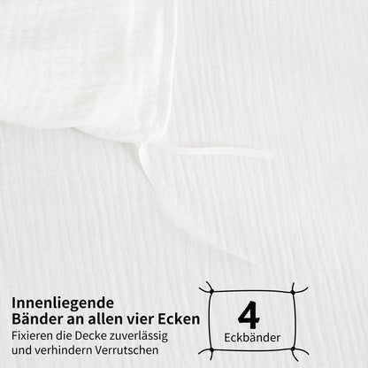 Doppelte Muslin Bettwäsche 200x220 Weiß – Weich & Atmungsaktiv