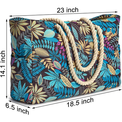 XXL Strandtasche mit Reißverschluss, Blaues Blatt