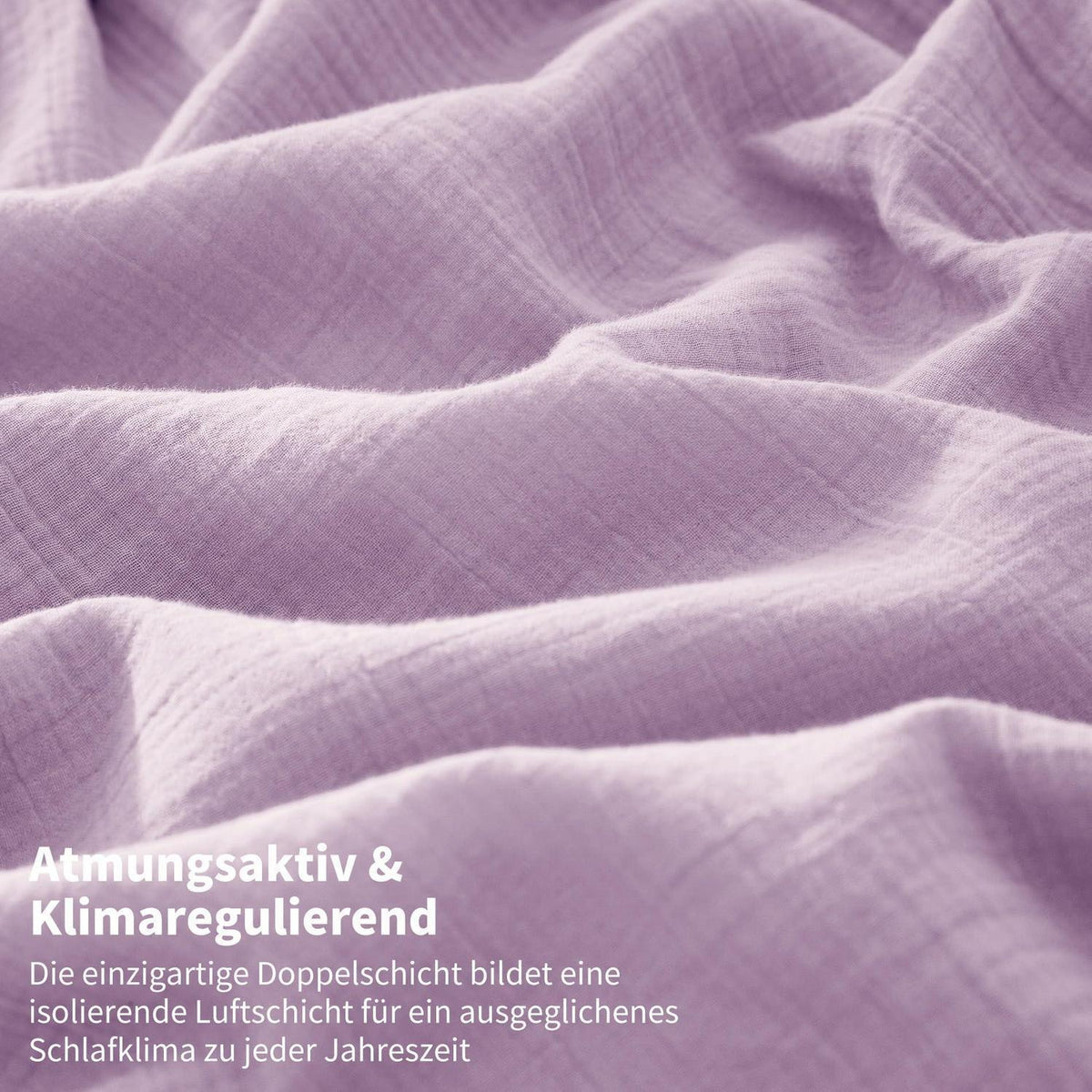 Doppelte Muslin Bettwäsche Lila 200x220 - Weiche Baumwolle Bettwäsche Set