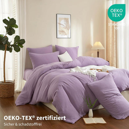 Doppelte Muslin Bettwäsche Lila 200x220 - Weiche Baumwolle Bettwäsche Set