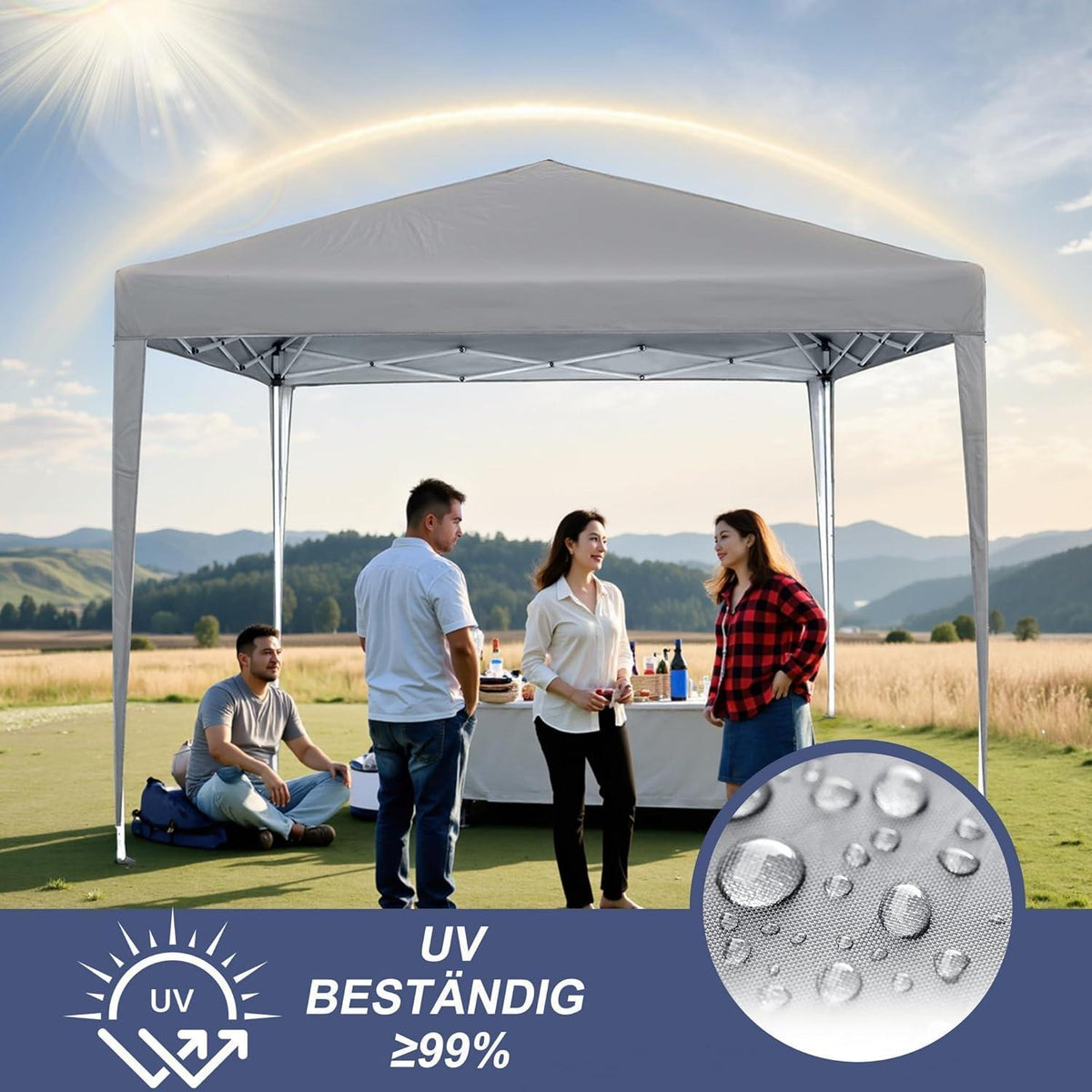 3x3m Gartenpavillon wasserdicht mit Seitenteilen & Fenstern