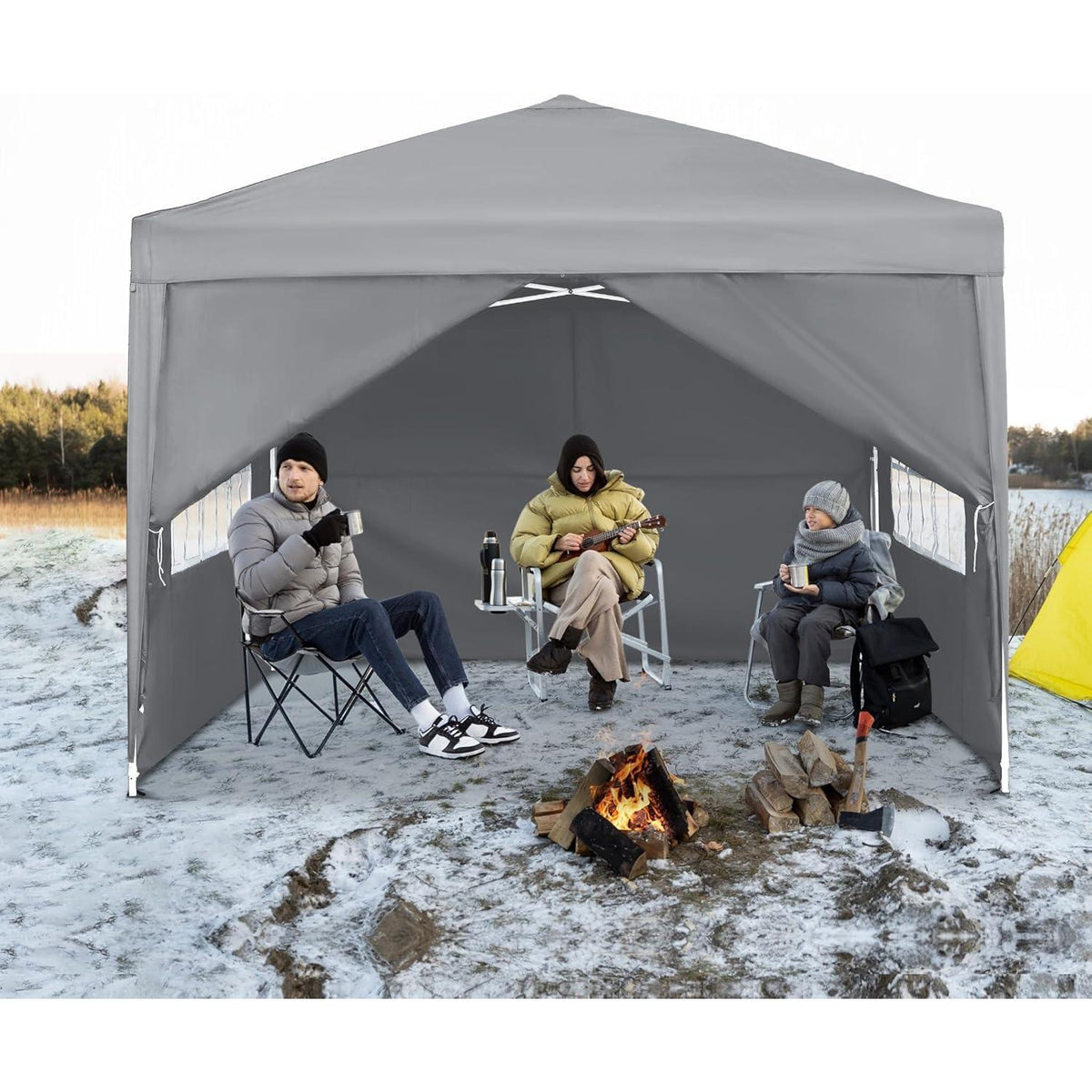 3x3m Gartenpavillon wasserdicht mit Seitenteilen & Fenstern