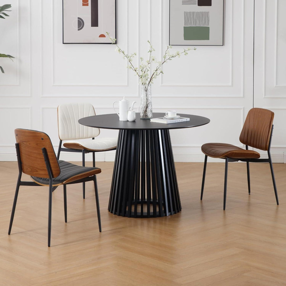 Esszimmerstühle 2er Set, Weiß - Modernes Design in Lederoptik