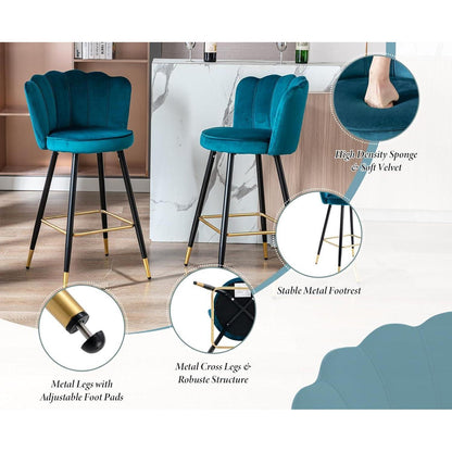 Ya-Home Samt Barhocker 2er Set, Blau – Komfortabler Tresenstuhl