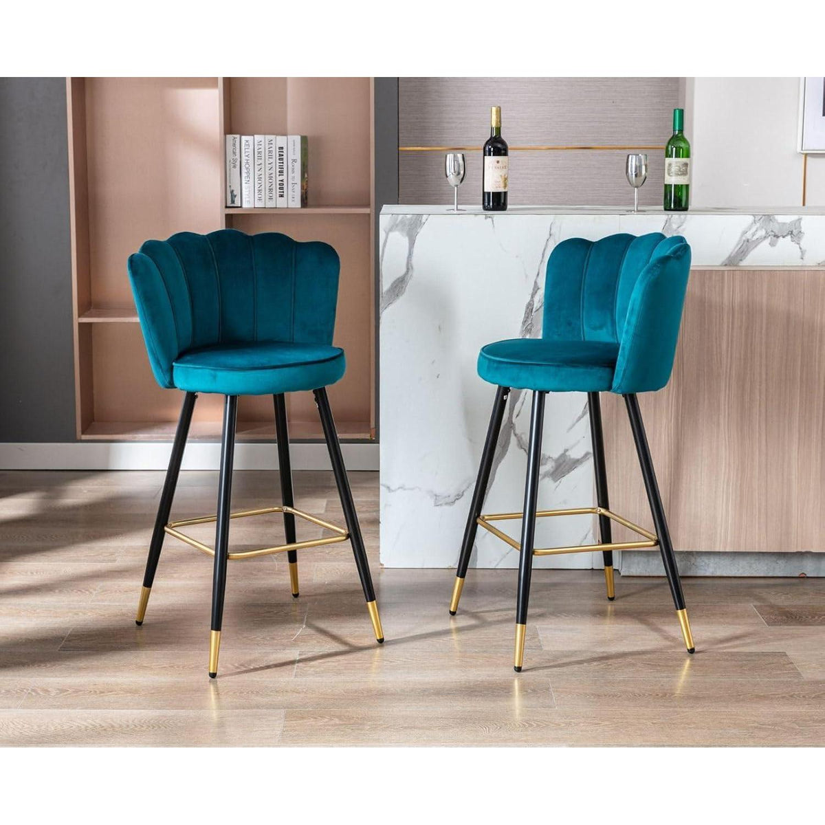 Ya-Home Samt Barhocker 2er Set, Blau – Komfortabler Tresenstuhl