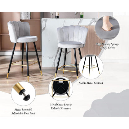 Ya-Home Samt Barhocker 2er Set – Grau, Metallbeine & Komfort