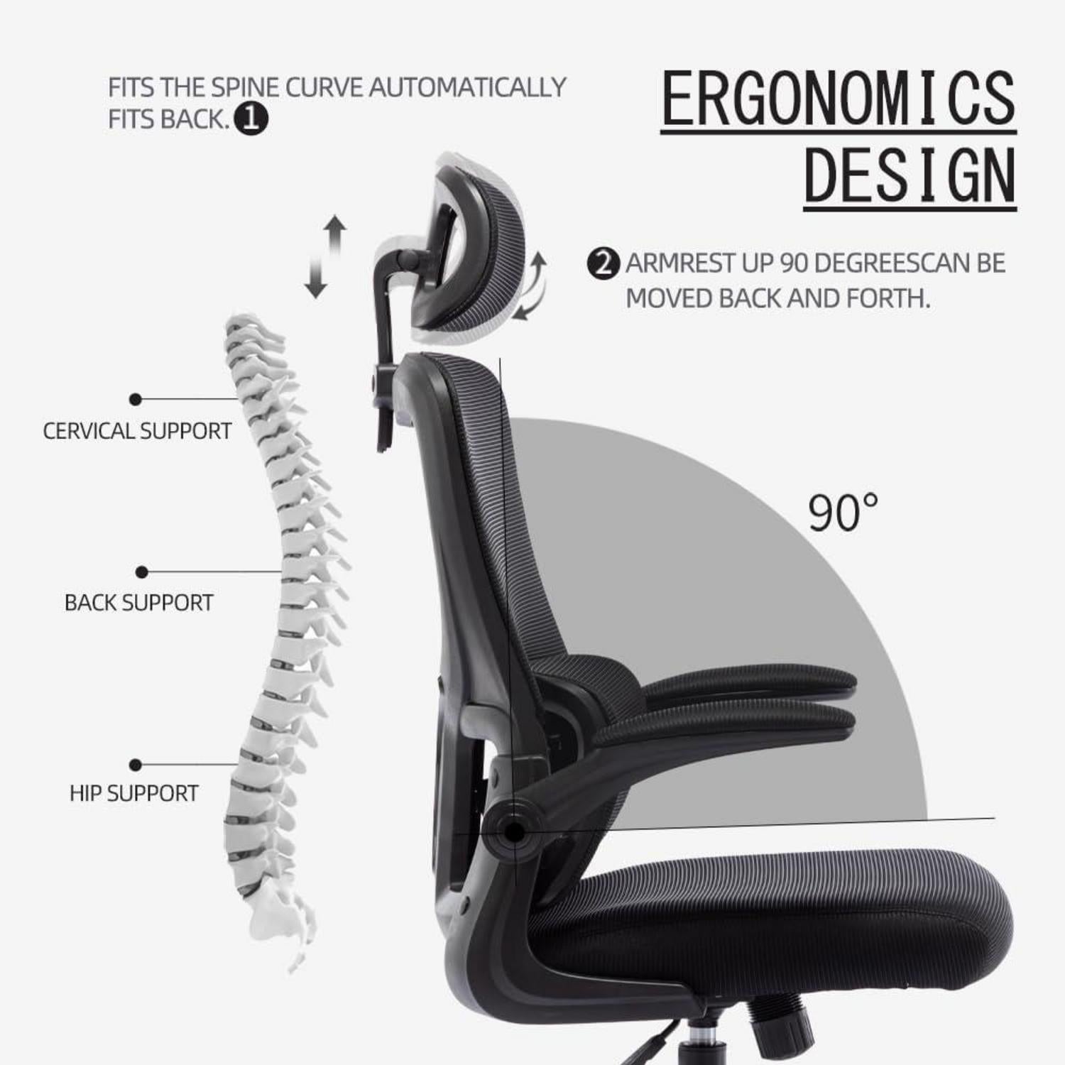 Ergonomischer Bürostuhl mit Kopfstütze, Lordosenstütze, Armlehne, atmungsaktiv