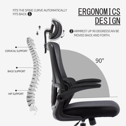 Ergonomischer Bürostuhl mit Kopfstütze, Lordosenstütze, Armlehne, atmungsaktiv