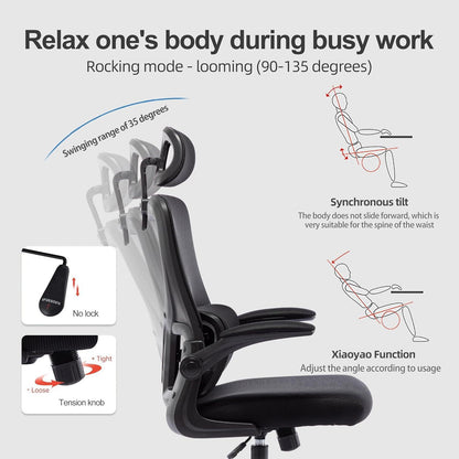 Ergonomischer Bürostuhl mit Kopfstütze und Lordosenstütze