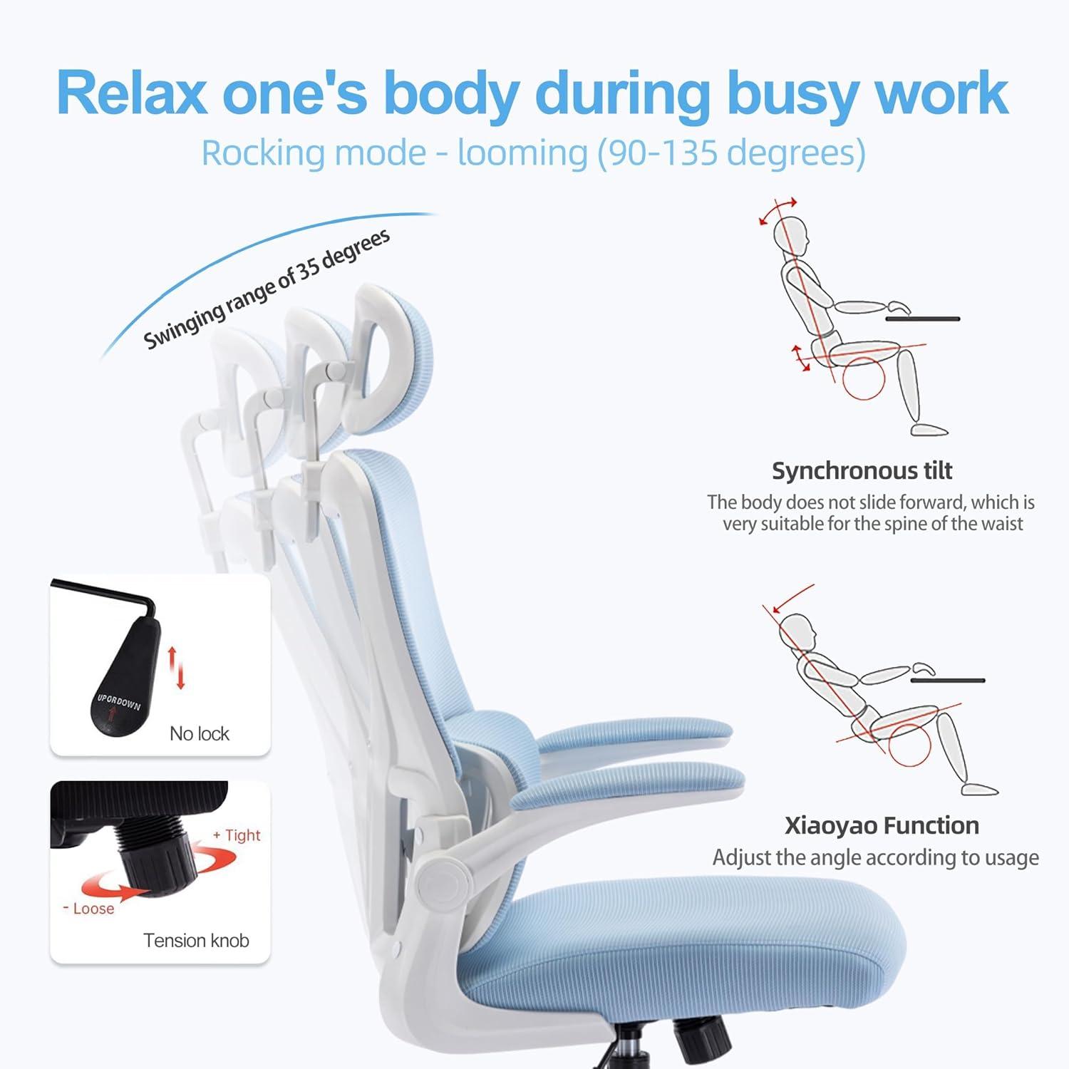 LIYURUI Bürostuhl Ergonomisch Verstellbarer Schreibtischstuhl Lordosenstütze