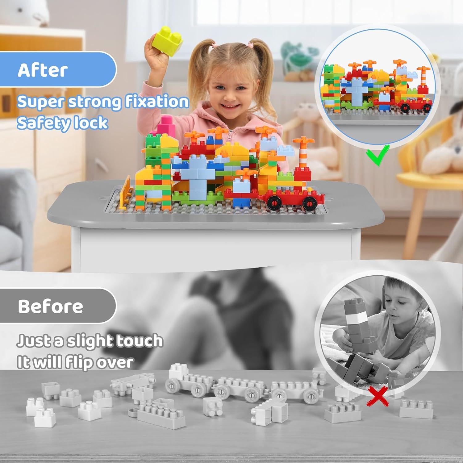 MAMIZO Kindertisch Stuhl Set Kindersitzgruppe mit Stauraum Grau