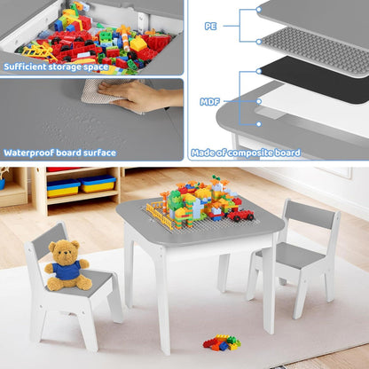 Kindermöbel Set mit Stühlen, Stauraum & Maltisch, Grau