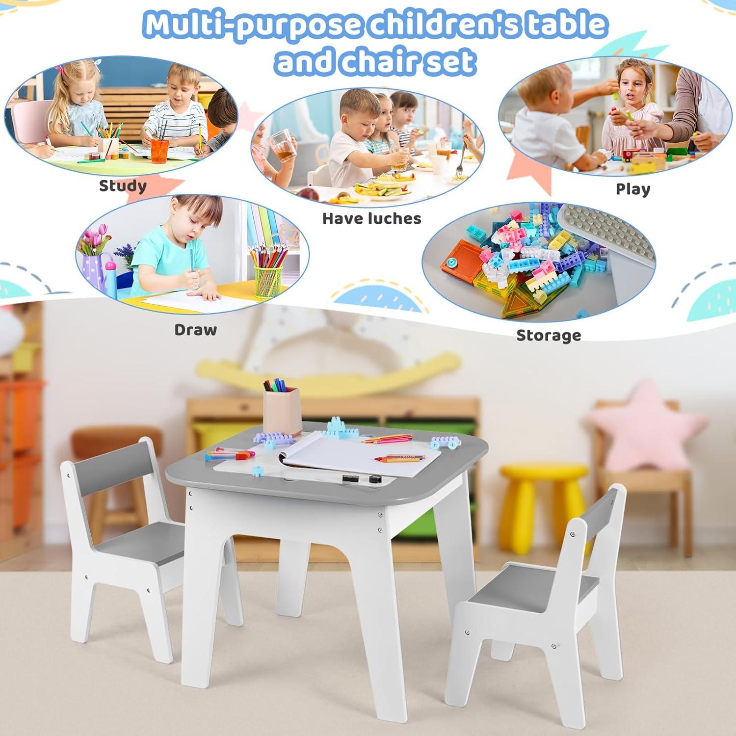 MAMIZO Kindertisch Stuhl Set Kindersitzgruppe mit Stauraum Grau