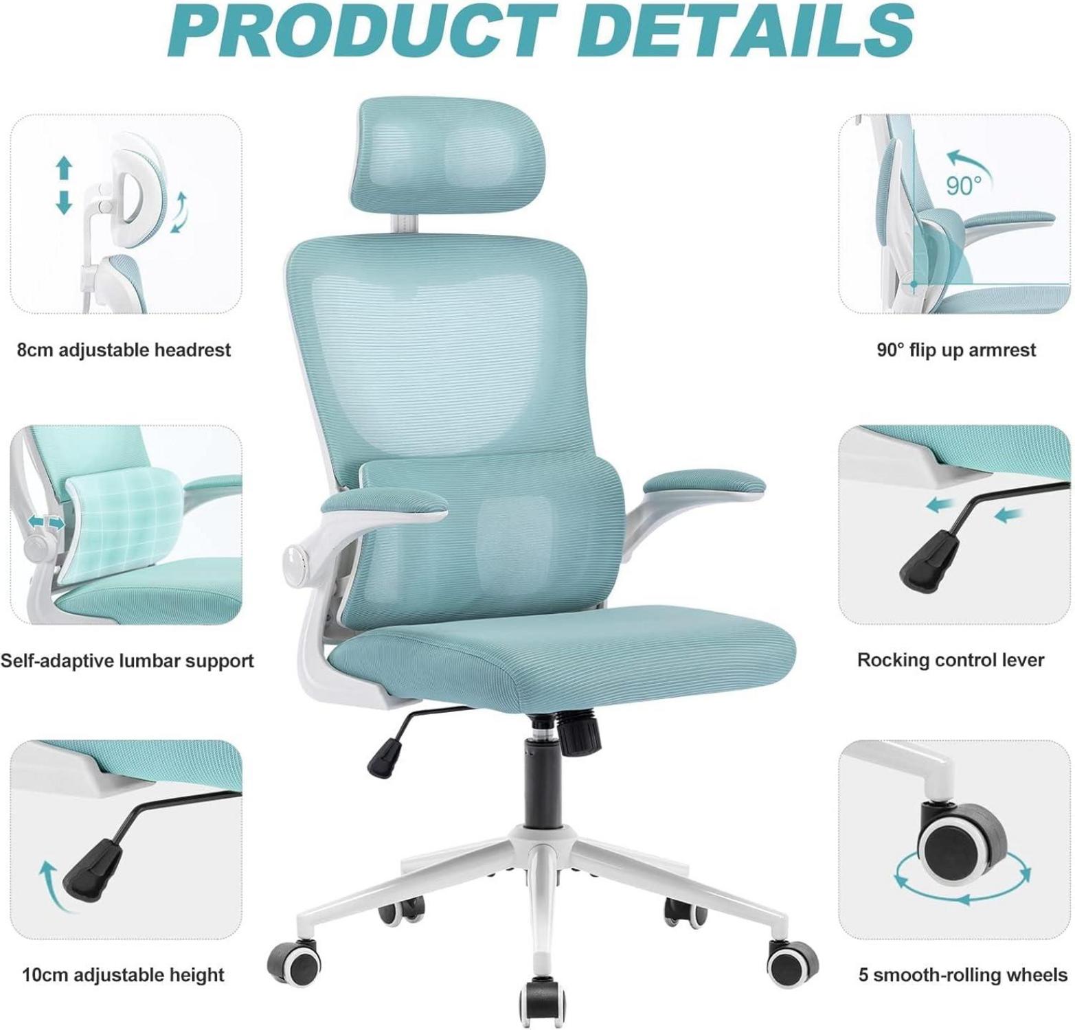 Ergonomischer Bürostuhl mit Kopfstütze/Lordosenstütze/Armlehne, 125°Schaukeln