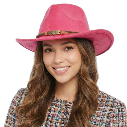 Cowboyhut Damen Herren Westernhut Rosa Rot in Lederoptik