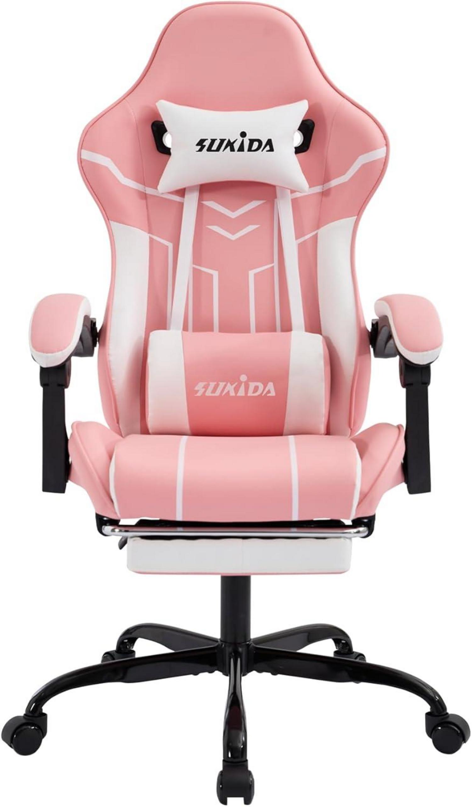 Gaming Stuhl mit Fußstütze Pinkwhite Ergonomischer Bürostuhl
