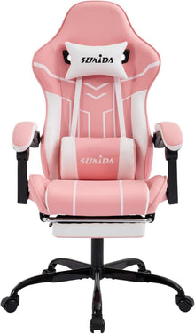 Gaming Stuhl mit Fußstütze Pinkwhite Ergonomischer Bürostuhl