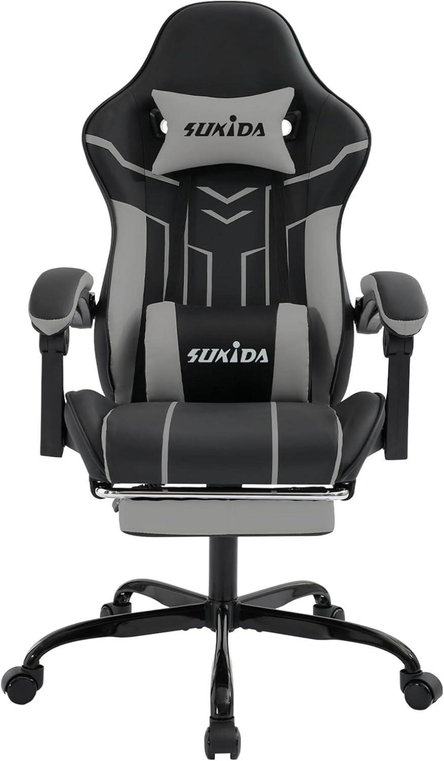 Ergonomischer Gaming Stuhl mit Fußstütze und Lendenwirbelstütze