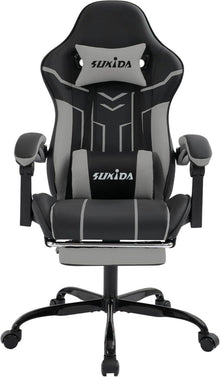 Ergonomischer Gaming Stuhl mit Fußstütze und Lendenwirbelstütze