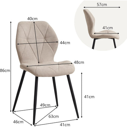 4er-Set Esszimmerstühle Leinenstoff, Beige, Gepolstert & Komfortabel