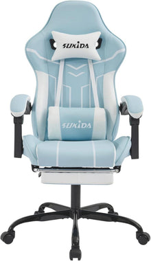 Ergonomischer Gaming Stuhl mit Fußstütze Bluewhite