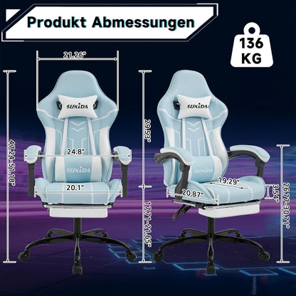 Ergonomischer Gaming Stuhl mit Fußstütze Bluewhite