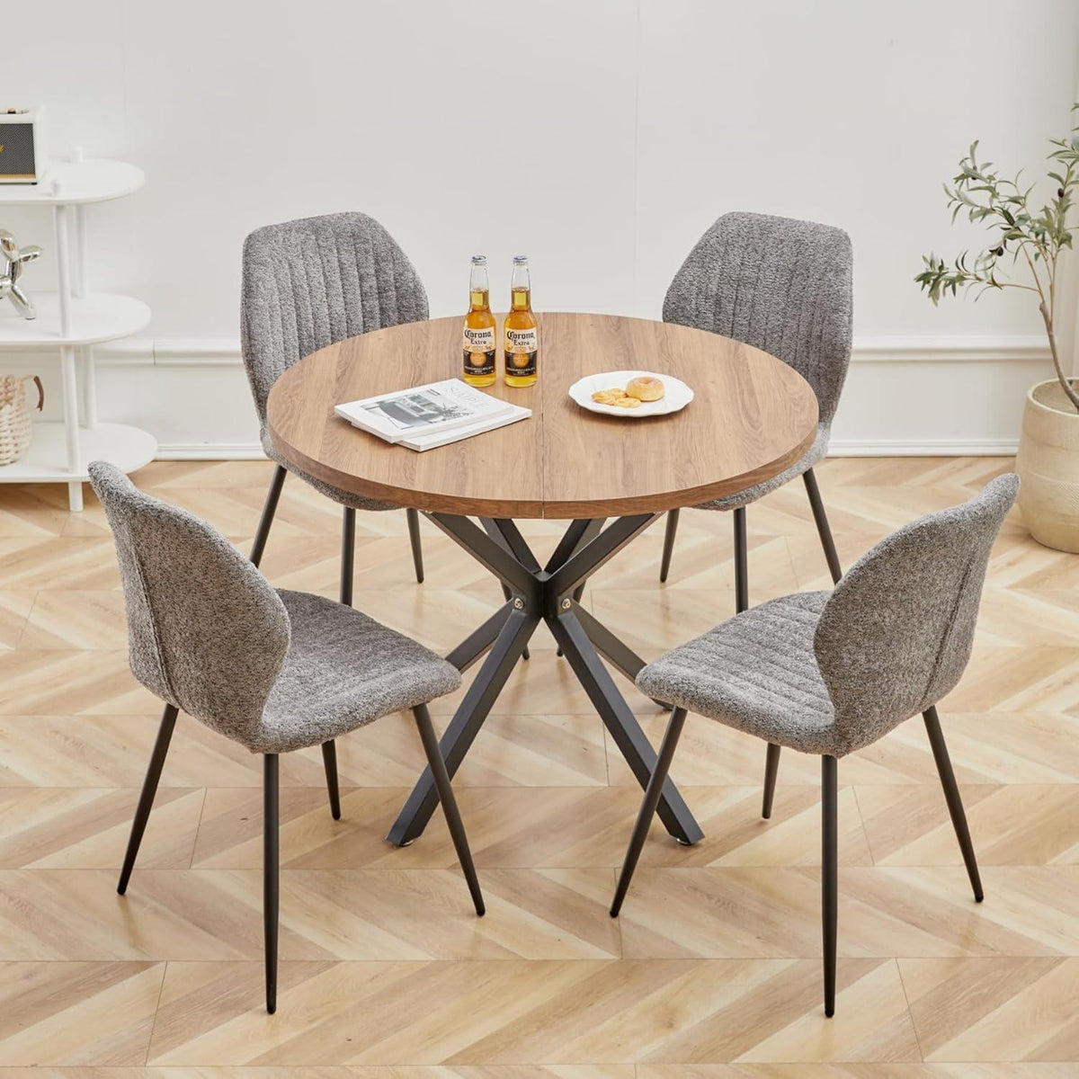 8 Esszimmerstühle Grau, Leinenstoff & Metallbeine