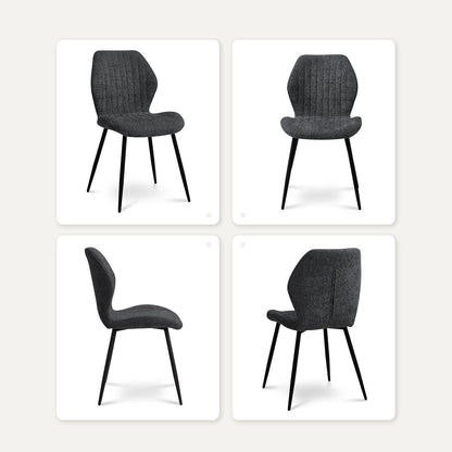8er-Set Esszimmerstühle Leinen Schwarz – Bequemes Montagedesign