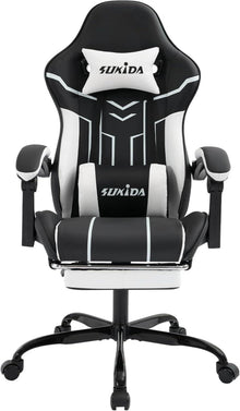 Ergonomischer Gaming Stuhl mit Fußstütze und Lendenwirbelstütze
