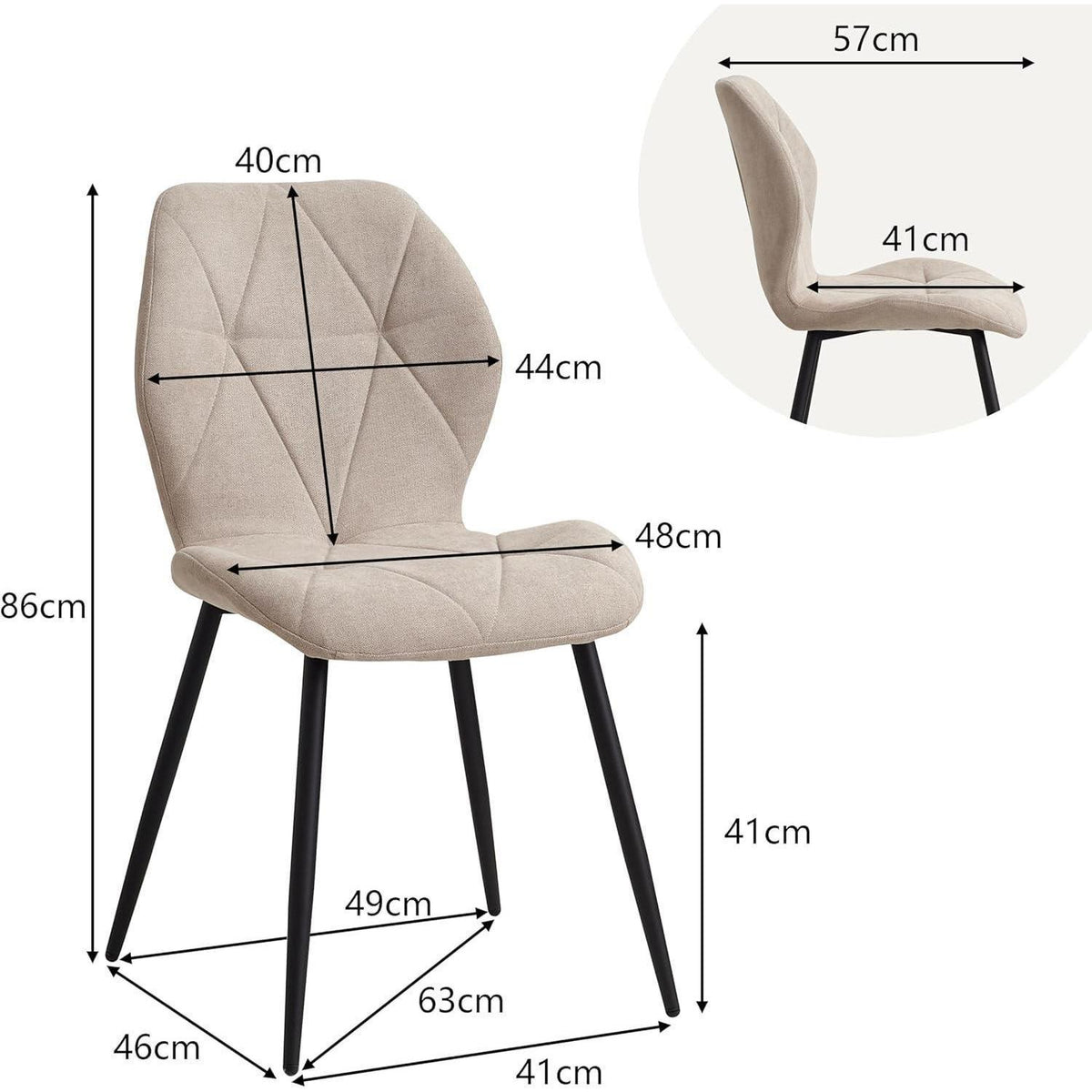8 Esszimmerstühle Leinen-Diamant Beige, Gepolstert & Komfortabel