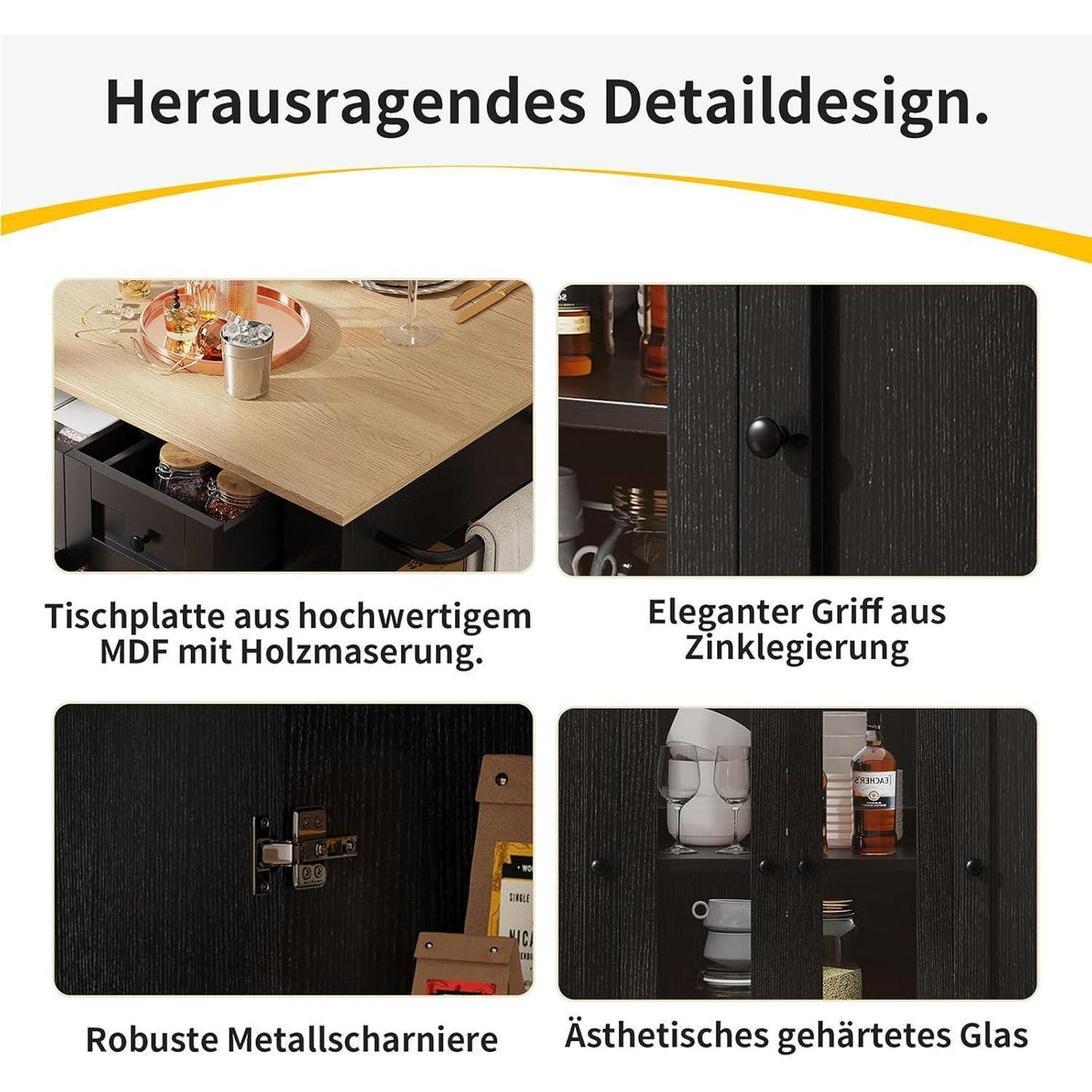 Kücheninsel mit abnehmbarer Trennwand & Glasausstattung
