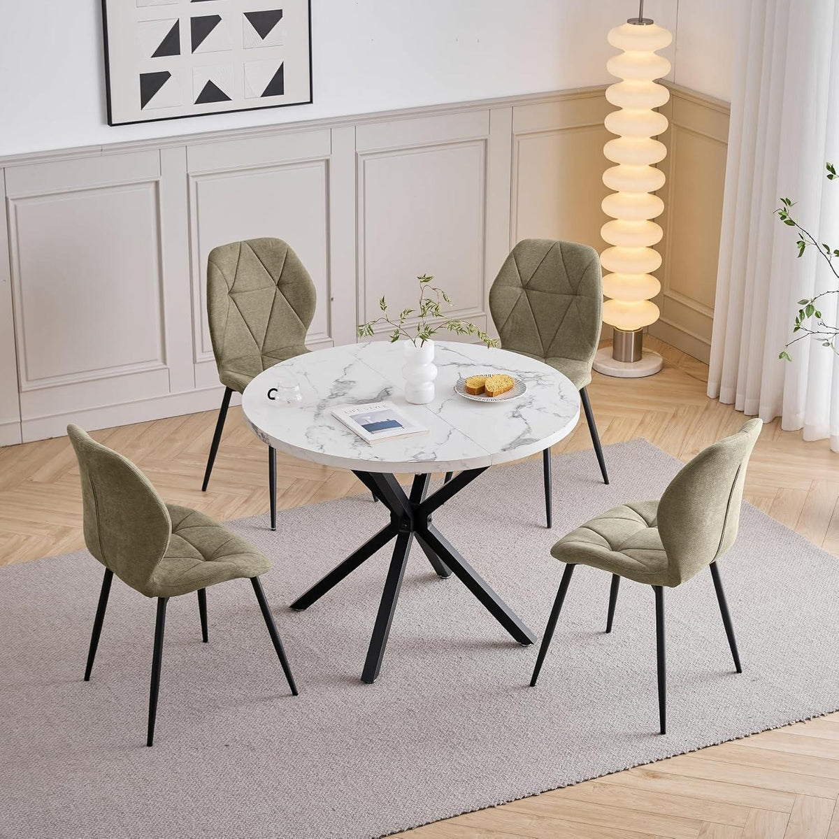 8 Esszimmerstühle Leinen-Diamantgrün, gepolstert & bequem